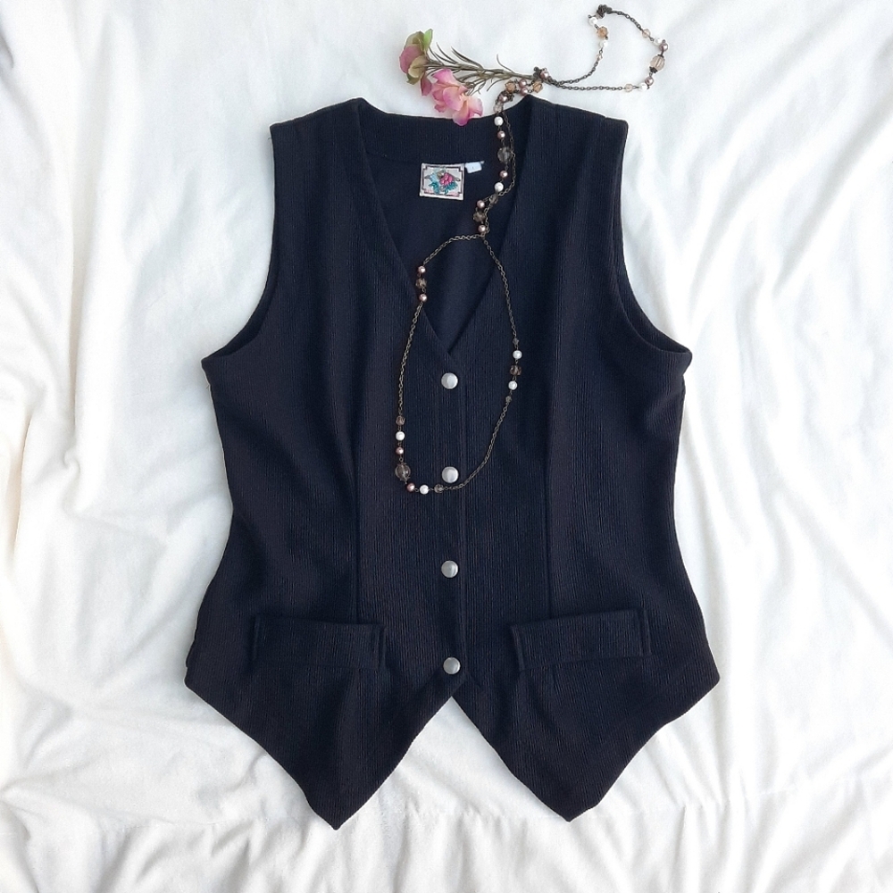 VERO MODA Black Fitted Vest Waistcoat, Button Down (Snaps)